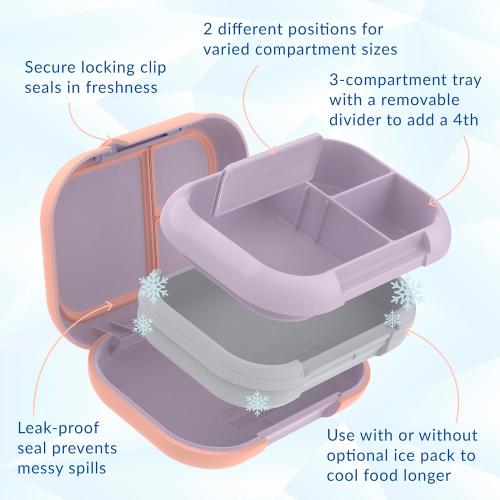 Bentgo Chill Max Leak-Proof XL Lunch Box - Included Ice Pack Keeps Food Cold; 5-Cup Capacity for Adults & Ages 8 , 3 or 4 Compartment Bento Box, BPA-Free, Dishwasher Safe (Lavender & Peach Blossom)