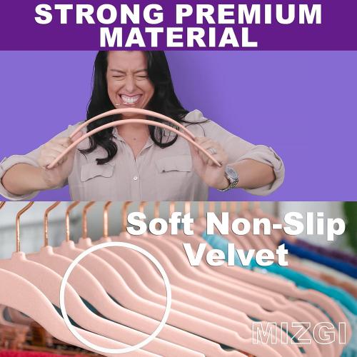 MIZGI Velvet Hangers 60 Pack Non Slip Heavy Duty Blush Pink Rose Gold Hooks