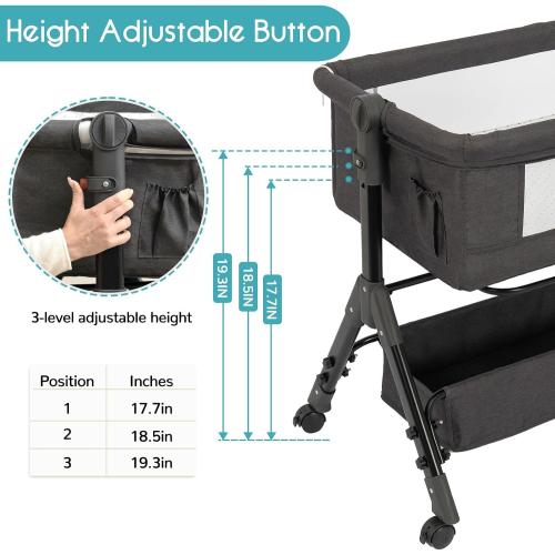 BCOL Baby Bassinet, Bedside Bassinet for Baby, 3 in 1 Bassinet Bedside Sleeper with Wheels, Mosquito Net, Adjustable Easy Folding Portable Bed for Infant Newborn (Dark Grey)
