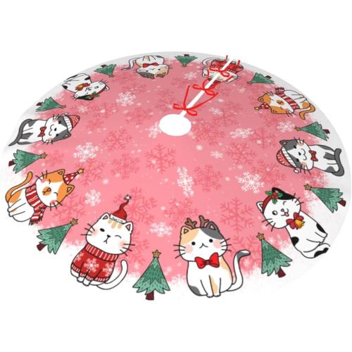 Cute Christmas cat Tree Skirt Xmas Tree Mat Christmas Tree Ornaments Decorations Holiday Party Indoor Outdoor 30