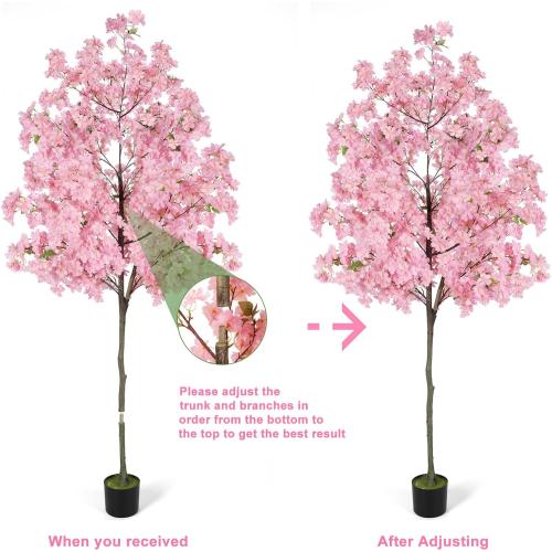 6Ft Tall Cherry Blossom Artificial Tree, Fake Tree Faux Silk Plant with Plastic Nursery Pot,Artificial Plants for Home Office Indoor Decor(Pink)
