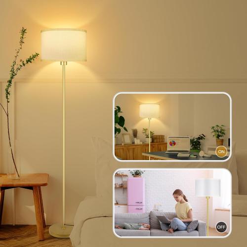 BoostArea Gold Floor Lamp, 58 Bedroom Floor Lamp with White Linen Shade, Foot Pedal Switch, Samll Freestanding Lamp(Bulb Not Included) Bright Corner Reading Standing Lamps for Living Room, Office