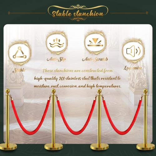2Pcs Gold Stanchion Post Queue Velvet Ropes and Posts with Soild Base and 1pcs 5 Ft Red Velvet Ropes Carpet Ropes Posts Stanchion Set Crowd Control Barriers for Party Supplies