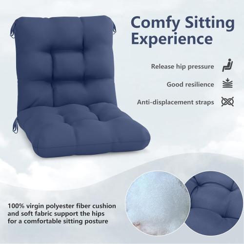 Outside Wicker Chair Replacement Cushions with Back Set of 2 Water-Resistant Navy Blue Fade Resistant Cushions for Outdoor Furniture
