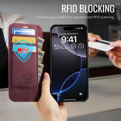 for iPhone 16 Pro Wallet Case Compatible with Magsafe, Burgundy