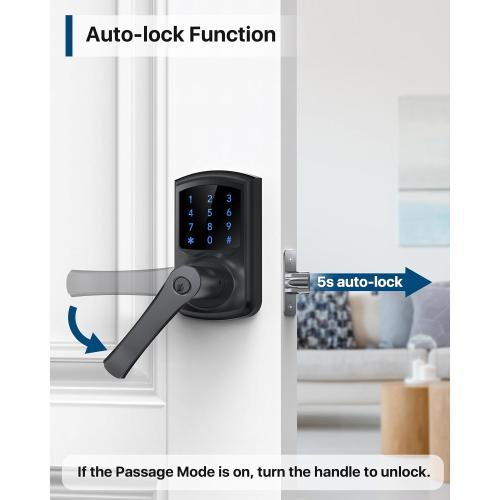 Keyless Entry Door Lock with Keypad and Handle for Front Doors, Touchscreen Deadbolt, Anti-peep Password, Auto-Locking, Matte Black