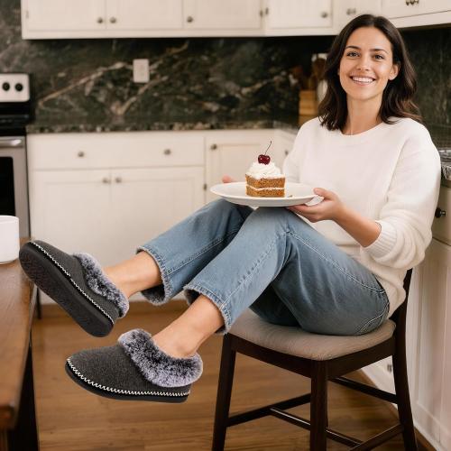 EverFoams Women's Bootie Slippers Warm Soft Comfy Memory Foam Non-slip Indoor House Shoes with Fluffy Collar