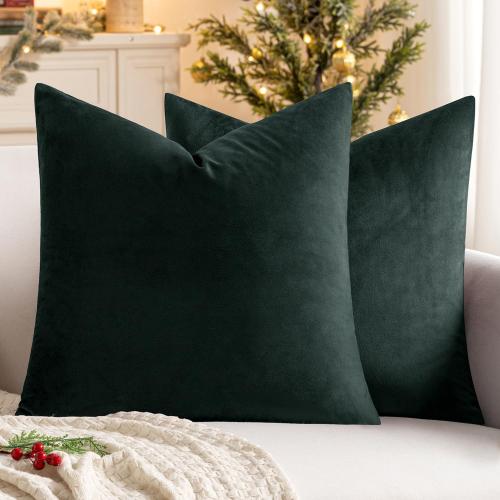 MIULEE Pack of 2 Velvet Pillow Covers Decorative Lumbar Rectangle Pillowcase Soft Solid Cushion Case for Sofa Couch Bedroom Car 12x12 Inch Army Green