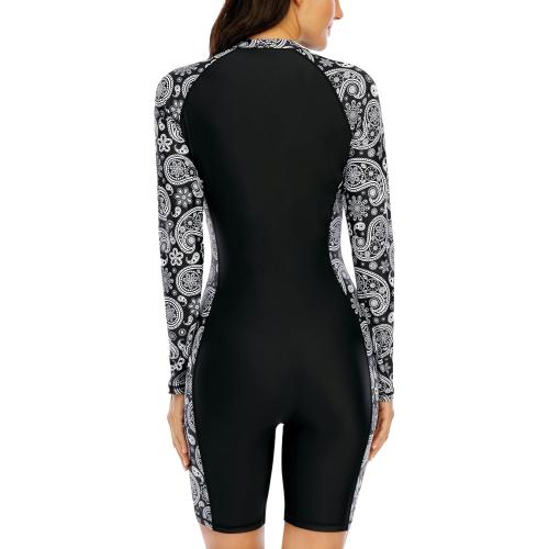 Size M.....Halcurt Women's Boyleg One Piece Rash Guard with Built in Bra Zip Front UPF50  Long Sleeve Full Body Surfing Swimsuit