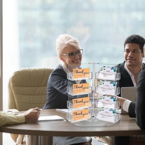 Qunclay Acrylic Business Card Holder Multi Slot Card Organizer Plastic Rotating Clear Sticker Holders Multi Pocket Rotating Countertop Organizer Display(24 Pocket)