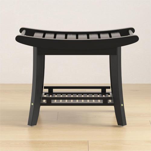 Eastglory Bamboo Shower Bench Chair Bathroom Shower Stool Seat for Inside Shower Bathtub with Storage Shelf Shower Foot Rest for Shaving Legs 25.2 x 13 x 19.2 Inches Black