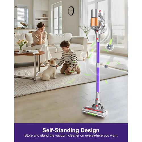 Cordless Vacuum Cleaner with 45Kpa 550W, 60 Mins Runtime Stick Vac with Anti-Tangle Design, Self-Standing, LED Screen, Lightweight Vacuum Cleaners for Home, Pet Hair, Carpet and Hardwood Floor