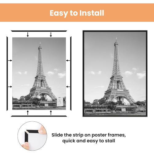 upsimples 18x24 Picture Frame Black 3 Pack, Scratch-Proof Poster Frames 18 x 24 for Photo Gallery - Slide-In Strips, Horizontal or Vertical Wall Mounting