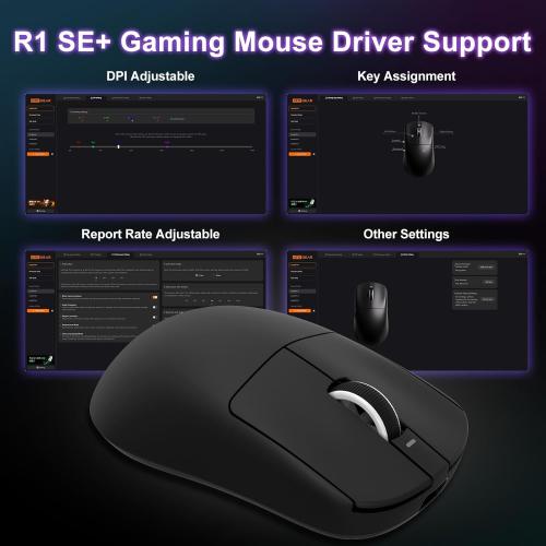 R1 SE  Gaming Mouse, 18000 DPI, High-Precision PAW3395 SE Sensor,55g Lightweight, Tri-Mode 2.4G/BT5.0/USB-C Wireless Mouse, Programmable Ergonomic Mouse Suitable for Laptops/PC/Mac (Black)