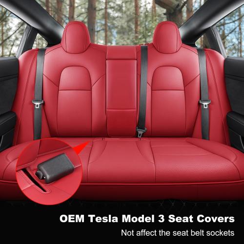 Tesla Model 3 Car Seat Covers Nappa Leather Car Interior Seat Airbag Compatible Cushion Cover Full Set Custom Fit 2023 2022 2021 2020 2019 2018, Nappa Wine Red