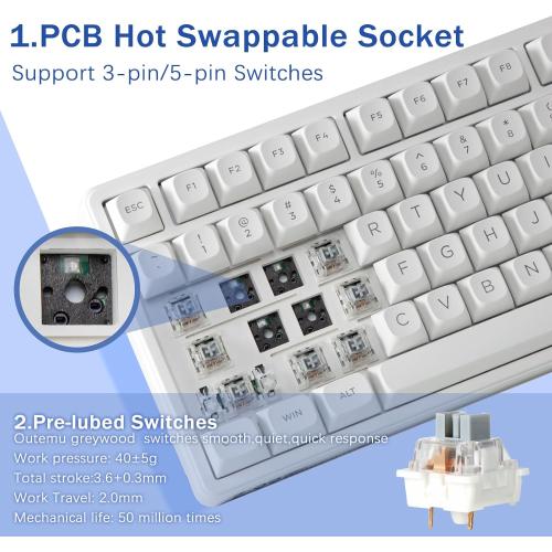 E-Yooso Creamy Mechanical Keyboard Wired, Hot Swappable, Pre-lubed Linear Switches, Gasket Structure with Sound Dampening Foam, RGB Backlit, 99 Keys Custom Gaming Keyboard for PC/Mac,White