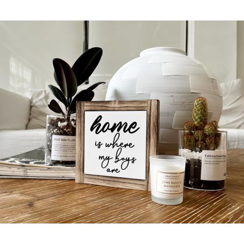 Inspirational Wood Plaques - Rustic Farmhouse Signs for Living Room & Table Art - Gift for Mom - 'Home Is Where My Boys Are'