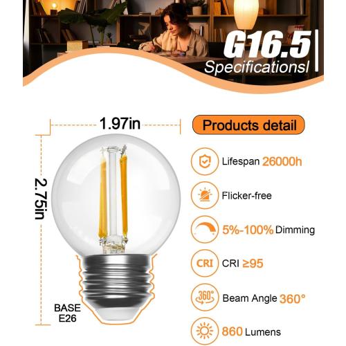 【Upgraded】 Dimmable E26 Led Bulb 60 Watt, G16.5 Light Bulbs 60Watt Soft White 2700K, Globe Small E26 Bulb, Edison Bulbs for Chandelier, Celling Fan, Vanity Lights, 6W, 860LM 90 CRI, 6 Pack