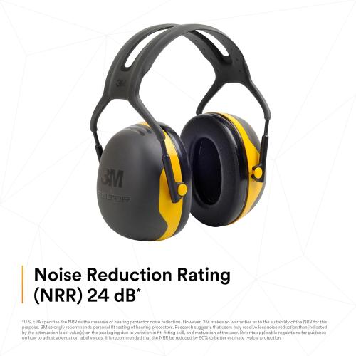 3M PELTOR Hearing Protection Earmuffs, X Series X2A, Over the Head Headband, NRR 24 dB, Pack of 1, Construction, Manufacturing, Maintenance, Automotive, Woodworking, Black/Yellow