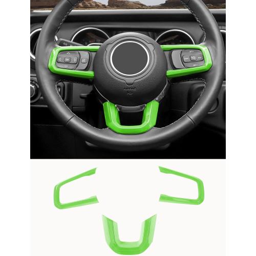 Savadicar Green Interior Accessories - Steering Wheel Trim for 2018-Present Jeep Wrangler JL JLU 4XE & Gladiator JT - Solid Color Interior Decor Upgrade Option, 3-Piece