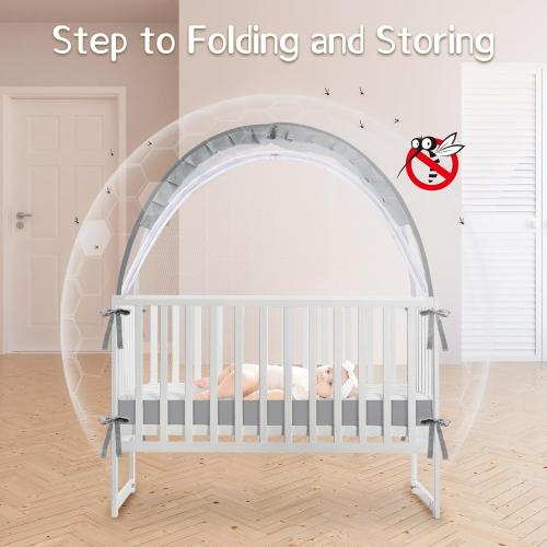 Crib Tent to Keep Baby from Climbing Out - Mesh Crib Climbing Prevention, Pop Up Baby Crib Tent, Two-Way Self-Locking Metal Zipper (Grey, Large)