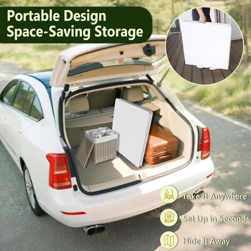 Folding Table, 4FT Foldable Picnic Table with Adjustable Height, Heavy Duty Fold-in-Half Portable Table for Weddings, Camping, RV Travel, Parties, BBQs, and Indoor Use, Easy to Fold and Store