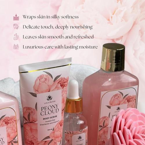 Christmas Spa Gifts for Women – Peony Cloud | 13-Piece Self Care Gift Set with Bubble Bath, Bath Bombs, Peony Diffuser, Lotion, Shower Gel, Bath Salt & More | Bath and Body Gift for Her Birthday