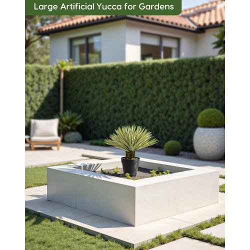 Velener Artificial Agave Plant in Black Pot with Real Stone Pebbles, Large Fake Plants with Fake Green Moss, Faux Yucca with Long Sword-Shaped Leaves for Indoor/Outdoor-15 Inches, 180 Leaves