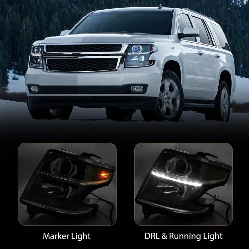 FIONE Headlight Compatible with Chevy Tahoe/Suburban 2015-2020 DRL Halogen Headlamp NOT HID Black Housing Left Driver Side LH W/O Bulbs