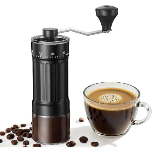 Black Mini Manual Coffee Grinder with 40 Adjustable Settings, Portable Hand Coffee Bean Mill with 30g Capacity, Conical Burr Coffee Grinder with Crank for Travel, Camping, Office, Espresso, Pour Over, etc