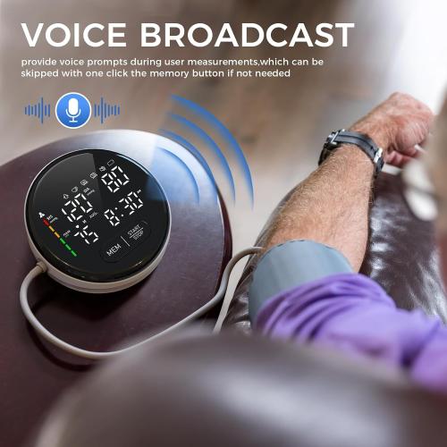 Blood Pressure Monitor Upper Arm Automatic Monitors for Home Use Adjustable 8.7-16.5 Cuff Voice Broadcast Large Backlit Display 240 Sets Memory with Storage Bag