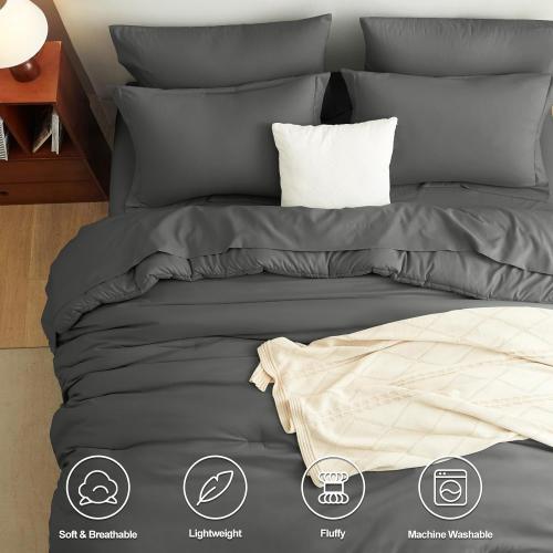 CozyLux Queen Comforter Set Dark Grey, 7 Pieces Bed in a Bag Queen Comforter Set with Sheets, Bedding Sets with Down Alternative Comforter, Fitted Sheets, Flat Sheets, Pillow Shams and Pillowcases