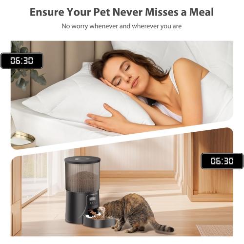Automatic Cat Feeder: 4L Timed Cats Food Dispenser Programmable 1-6 Meal for Cat and Small Medium Dog- Auto Pet Feeder Easy to Set Up Dual Power Supply with Desiccant Bag| Detachable Washable