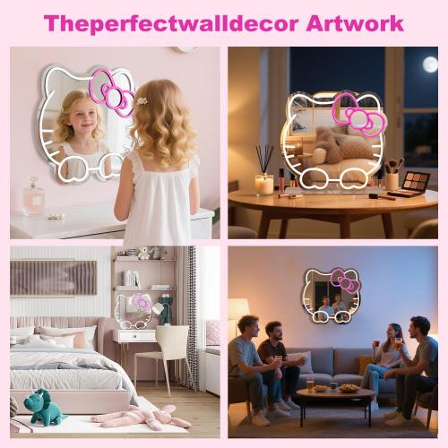 Anime Mirror Decor Light Up Mirror with Base Neon Sign for Wall Decor Girls Room Decor is A to Satisfy Girls Vanity USB Powered Dimmable Anime Decor Neon Mirror (13.8 * 13.6 inch)