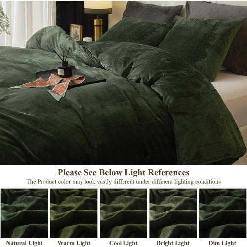 Size Queen Color Green Ivellow Velvet Duvet Cover Queen Set Dark Green Comforter Cover 3Pcs Ultra Soft Cover Breathable Solid Luxury Flannel Velour Duvet Cover Zipper Closure Corner Tie