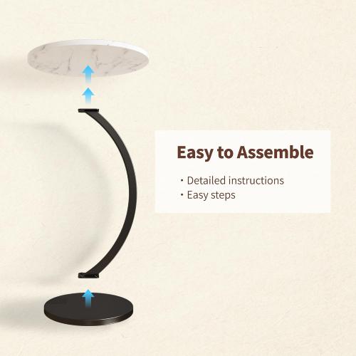 C Shaped Side Table End Table Round Small Side Table,White & Black | C Shaped End Table Metal Frame for Sofa Bed Couch Living Room Bedroom Small Spaces Bedside TV Tray Accent Nightstand Table