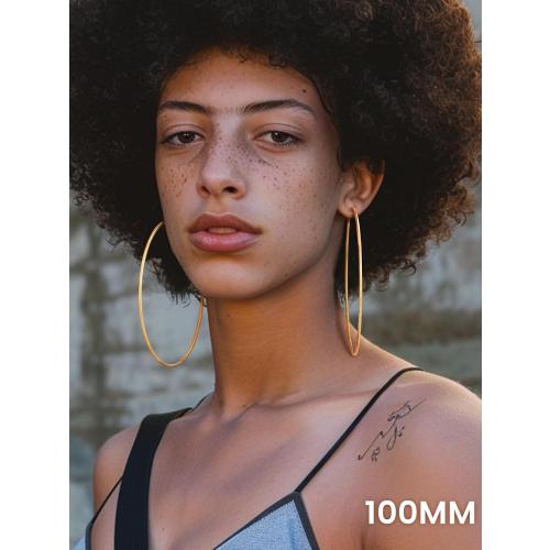 KeyStyle Gold Hoop Earrings for Women, Stainless Steel Hoops Earring Lightweight Loops, 2 mm Thick Hypoallergenic Circle Endless Thin Hoop (30 mm,50 mm,70 mm,100 mm)