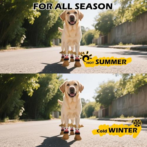 EXPAWLORER Christmas Anti Slip Dog Socks to Prevent Licking Paws, Boots & Paw Protectors with Grippers,Doggie Booties for Hardwood Floors for Large Senior Dogs Lifelike Costume Reindeer large