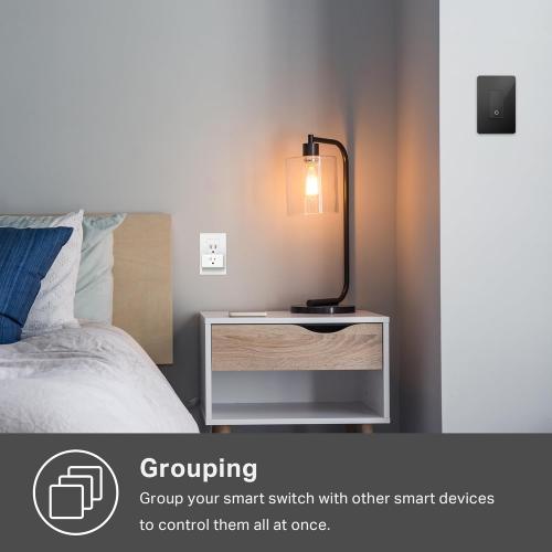 Kasa Smart Light Switch HS200-BL, Single Pole,Neutral Wire Required, 2.4GHz Wi-Fi Light Switch Compatible with Alexa and Google Home, UL Certified, No Hub Required, Black