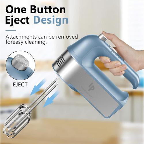Hand Mixer Electric, 450W Kitchen Mixers with Scale Cup Storage Case, Turbo Boost/Self-Control Speed   5 Speed   Eject Button   5 Stainless Steel Accessories, For Easy Whipping Dough, Cream, Blue