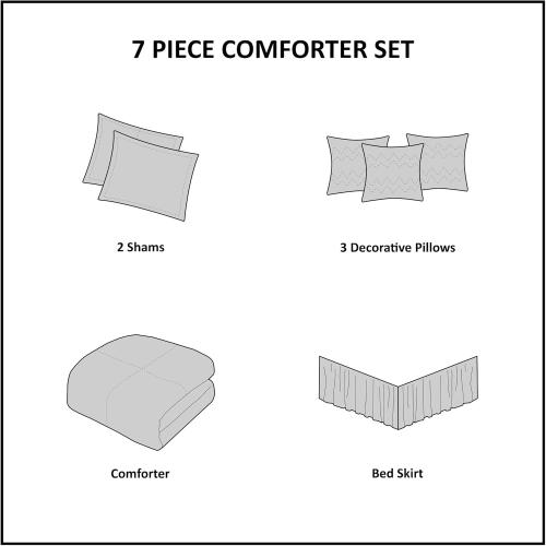 Queen Madison Park Cozy Comforter Set Casual Blocks Design All Season, Matching Bed Skirt, Decorative Pillows, Dallas Corduroy, Taupe Brown, 7 Piece