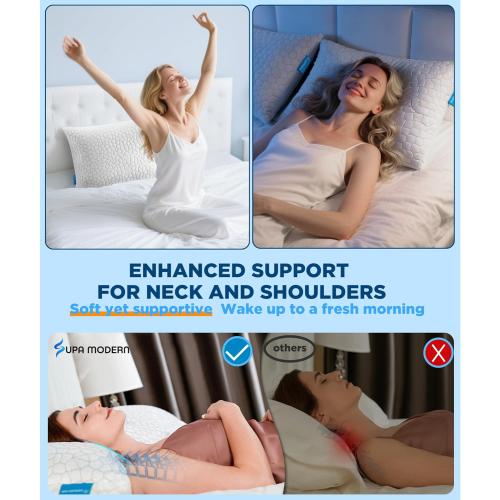 SUPA MODERN Cooling Pillow Queen Size Set of 2, CertiPUR-US Shredded Memory Foam Pillows for Sleeping, Cool Bed Pillows for Hot Sleepers, Adjustable Firm Pillow for Side,Back,Stomach Sleepers