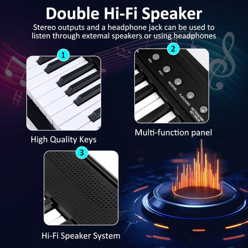 88 Key Piano Keyboard,Beginner Electric Digital Piano with Semi Weighted Keys,Keyboard Piano withSustain Pedal, Power Supply, Stand, Carrying Case,Headphones