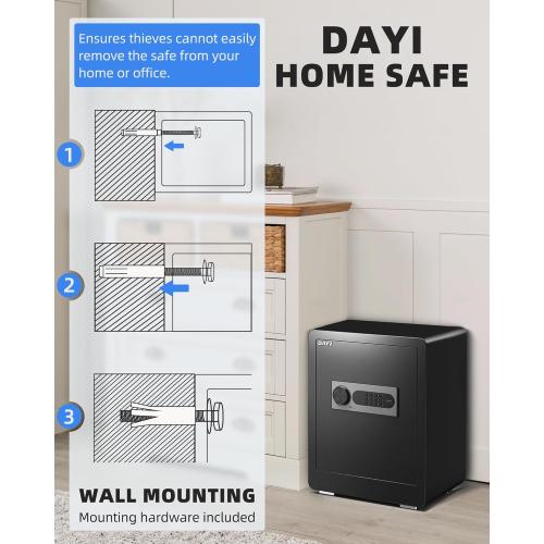 DAYI Safe Box, 2.0 Cubic Feet Home Safe with Fireproof Waterproof Bag, Security Safe Box for Money Cash Valuables, Digital Electronic Keypad, Dual Alarm System, Removable Shelf - D-45