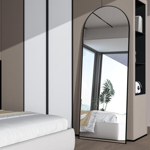 Full Length Mirror, 56x16 Arch Mirror Floor Mirror with Stand, Black Arched Full Body Standing or Leaning Mirrors for Bedroom, Living Room