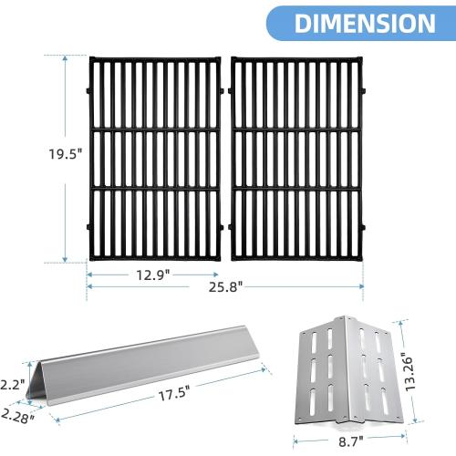 7524 Cast Iron Grill Grates and Stainless Steel 7520 flavorizer bar 7522 Heat Deflector Replacement Parts for Weber Genesis Grill 300 Series E-310 E-320 E-330 S-310 S-320 S-330 EP-320