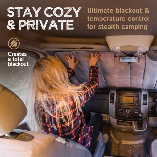Color Black Living in a Bubble Insulated Blackout Windshield Cover for Mercedes Sprinter NCV3 & VS30, 2007-23, All-Weather Sprinter Van Accessories, Vanlife Must Have Windshield Sun Shade and Van Life Essentials