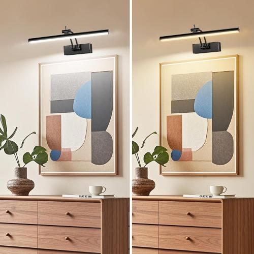 Yuichoy 2 Pack Picture Lights for Wall Battery Operated, 12 inch Wireless Art Lighting for Painting, 6 Colors Picture Frame Lights with Remote, Dimmable 4200mAh Gallery Light, Black