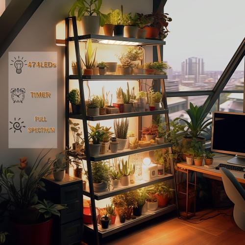 Rocoking Grow Light,Ultra-Thin Panel Grow Lights for Indoor Plants,474LEDs Full Spectrum Grow Lights for Under Cabinet Plant, Grow Lamp with 4/8/12H Timer,10 Dimmable Levels for Plants Growing (6pcs)
