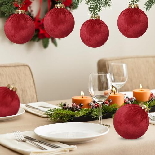 Christmas Tree Ornaments Velvet Balls - 15 Pack 3.15inch with Elegant Color, Velvet Fabric Wrinkle Design for Xmas Tree, Fireplace, Tabletop, Church, Decor (Red)